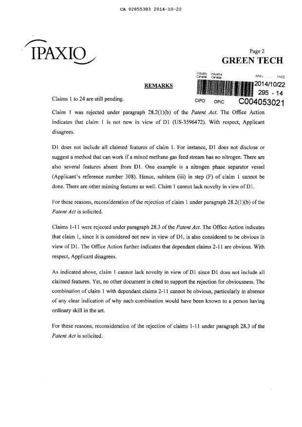 Document de brevet canadien 2855383. Poursuite-Amendment 20131222. Image 2 de 6
