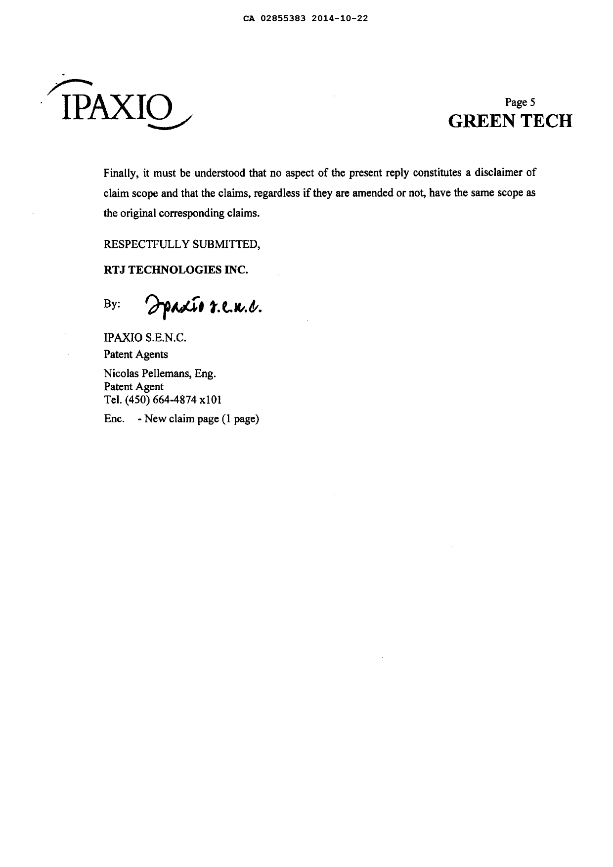 Document de brevet canadien 2855383. Poursuite-Amendment 20131222. Image 5 de 6