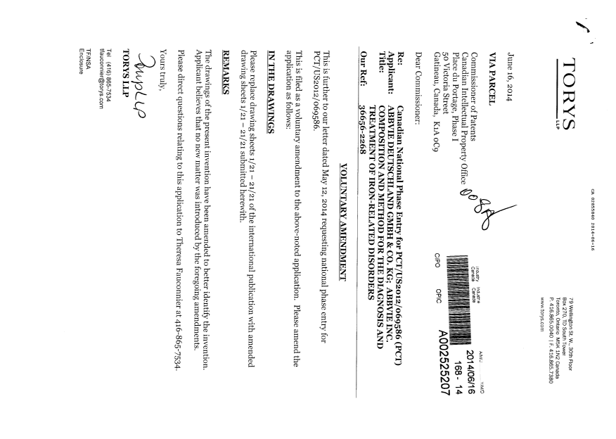 Document de brevet canadien 2855840. Poursuite-Amendment 20131216. Image 1 de 19