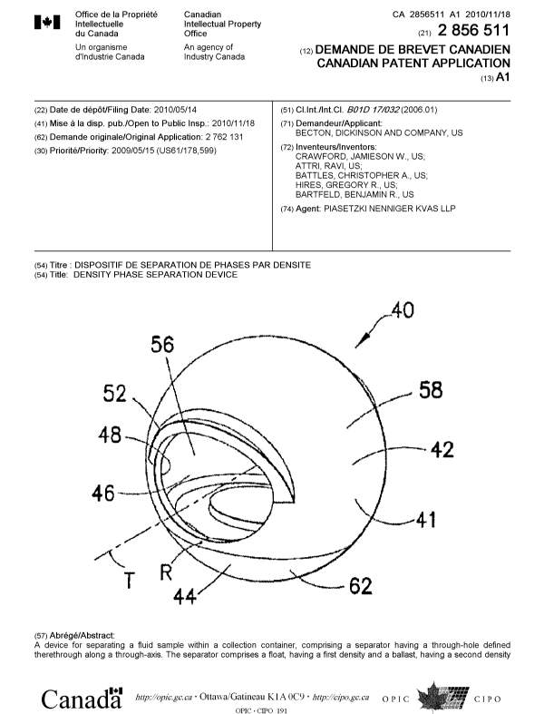 Document de brevet canadien 2856511. Page couverture 20140825. Image 1 de 2