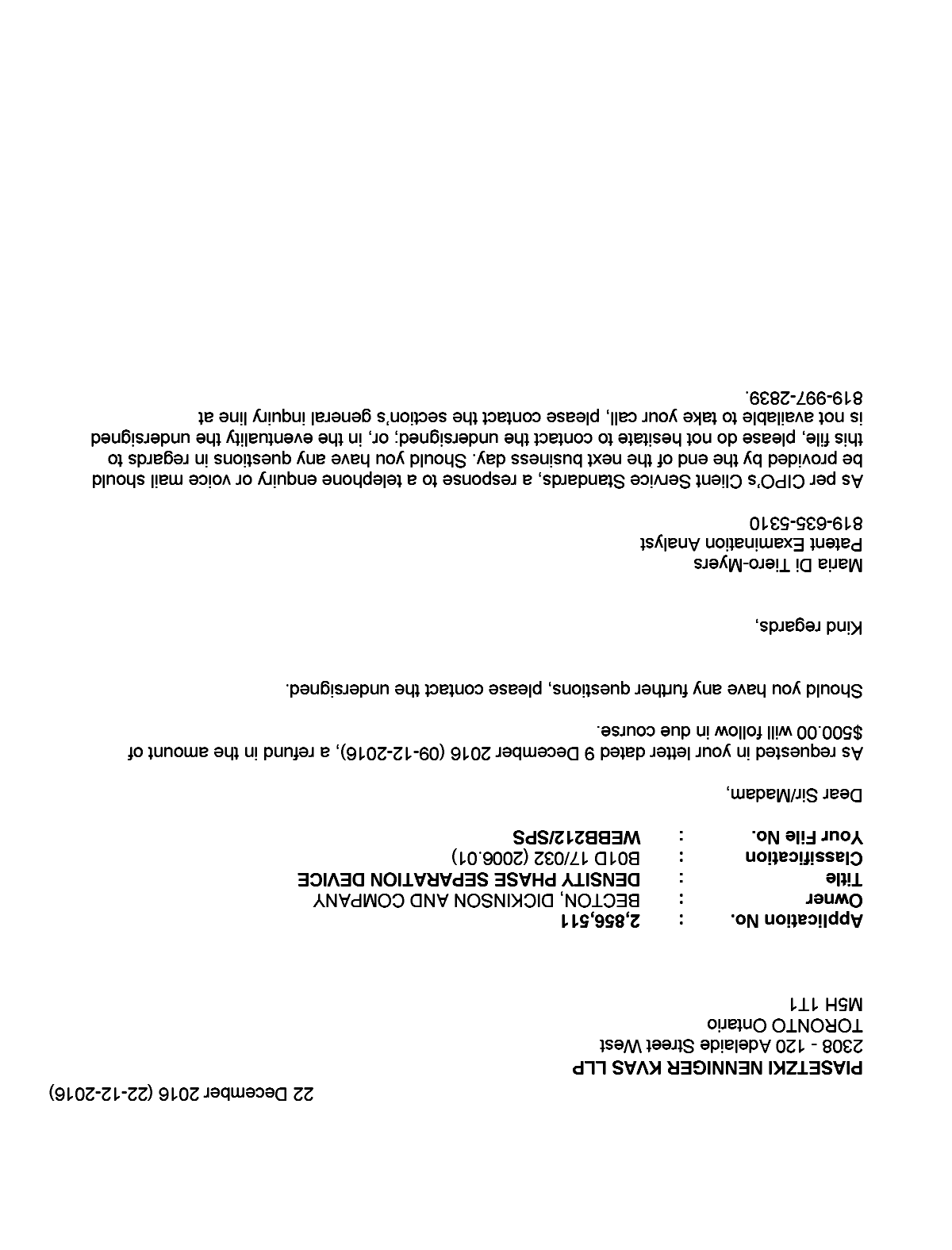 Canadian Patent Document 2856511. Correspondence 20151222. Image 1 of 1