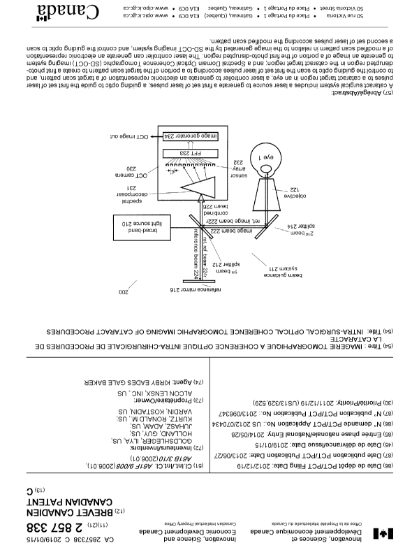 Canadian Patent Document 2857338. Cover Page 20181224. Image 1 of 1