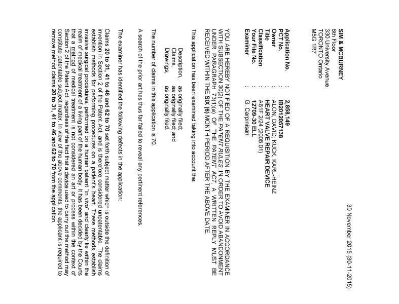 Document de brevet canadien 2858149. Demande d'examen 20151130. Image 1 de 3