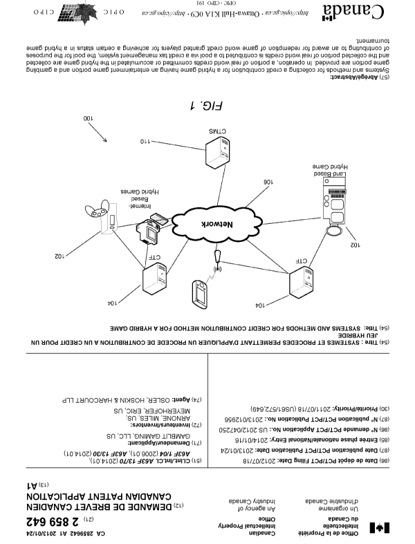 Canadian Patent Document 2859642. Cover Page 20141027. Image 1 of 1