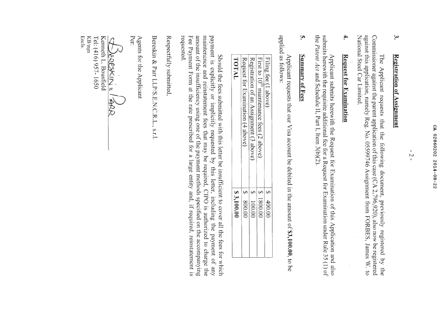 Canadian Patent Document 2860202. Assignment 20140822. Image 2 of 4
