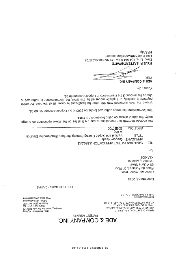 Canadian Patent Document 2860242. Correspondence 20131209. Image 2 of 2