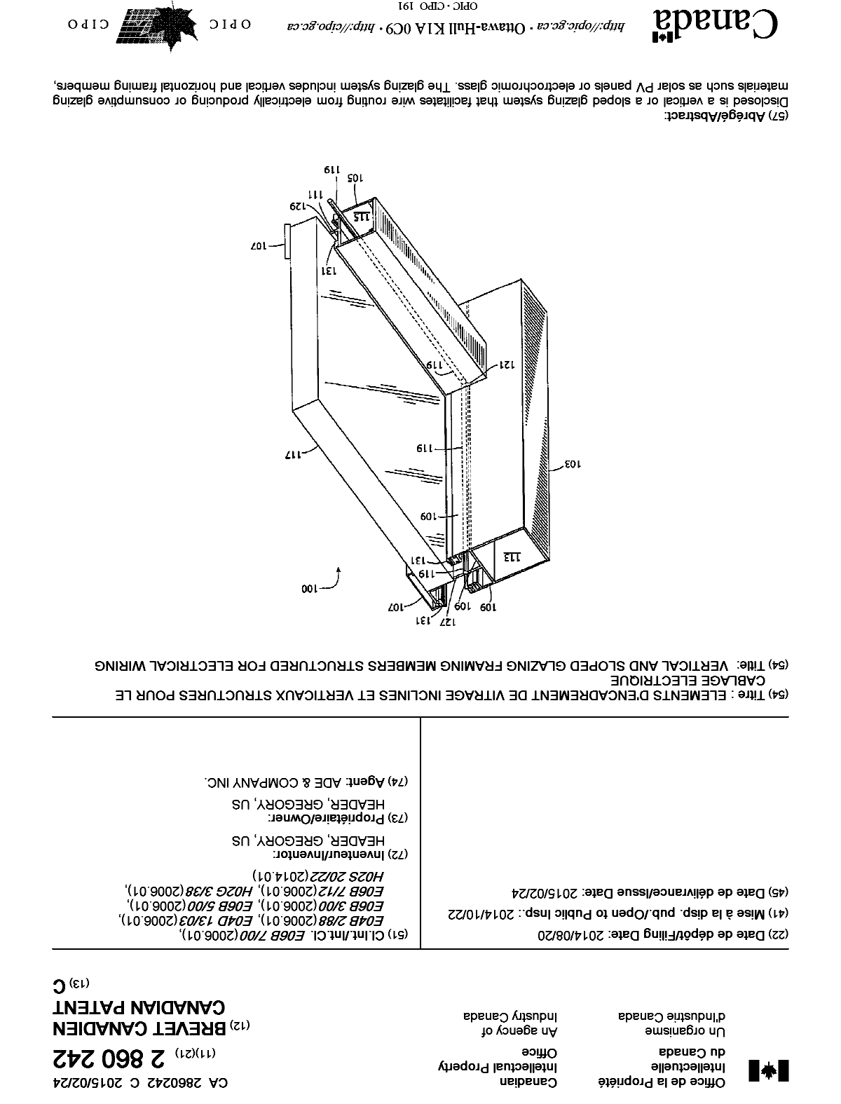 Canadian Patent Document 2860242. Cover Page 20141205. Image 1 of 2