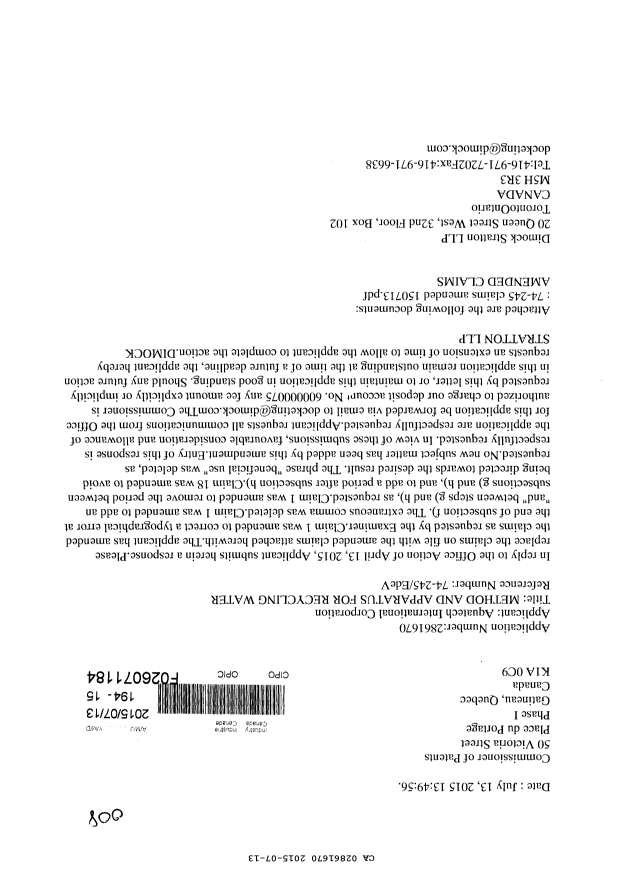 Document de brevet canadien 2861670. Poursuite-Amendment 20141213. Image 1 de 7