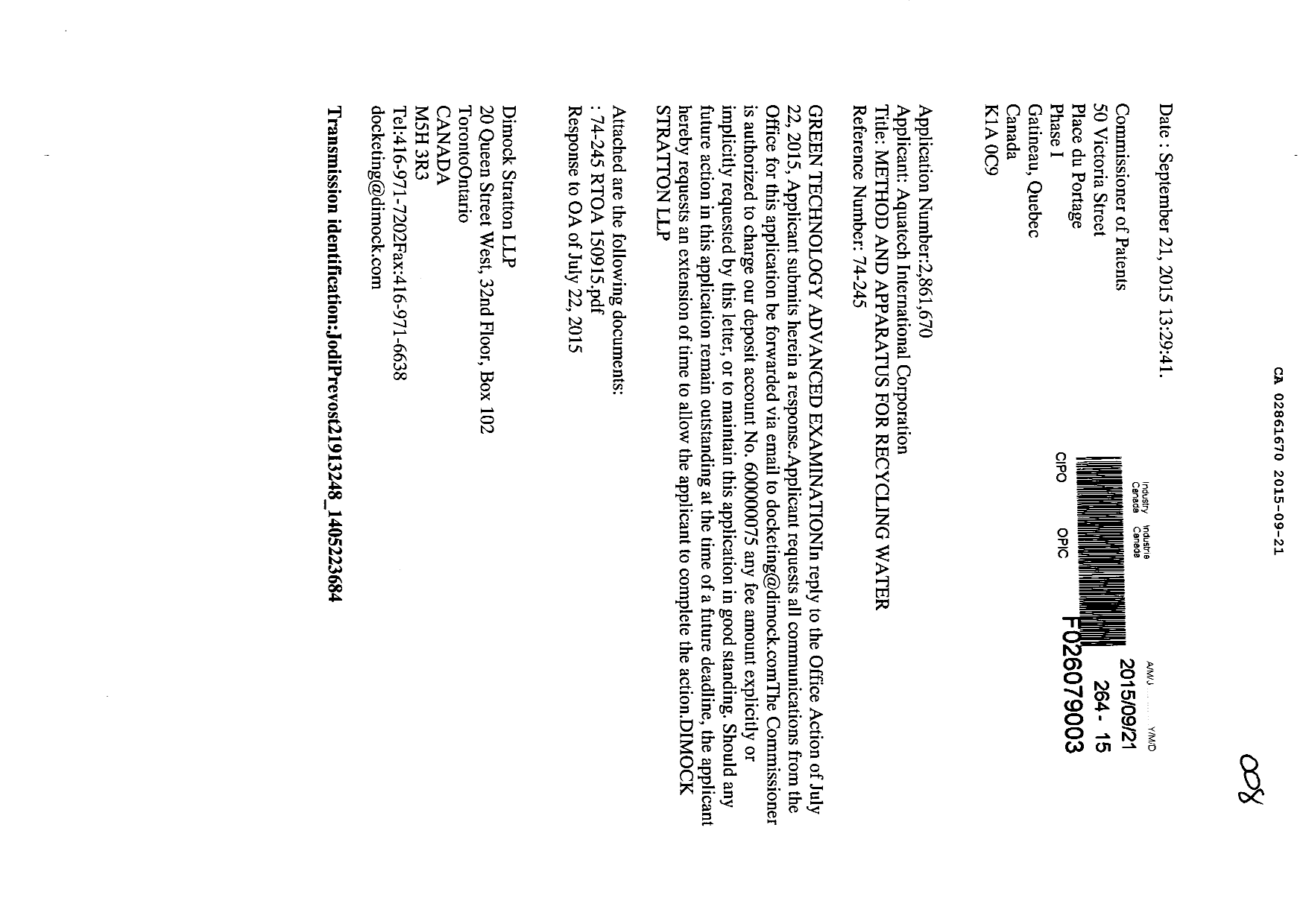 Document de brevet canadien 2861670. Poursuite-Amendment 20141221. Image 1 de 8