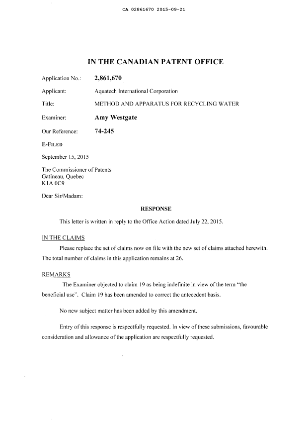 Document de brevet canadien 2861670. Poursuite-Amendment 20141221. Image 2 de 8