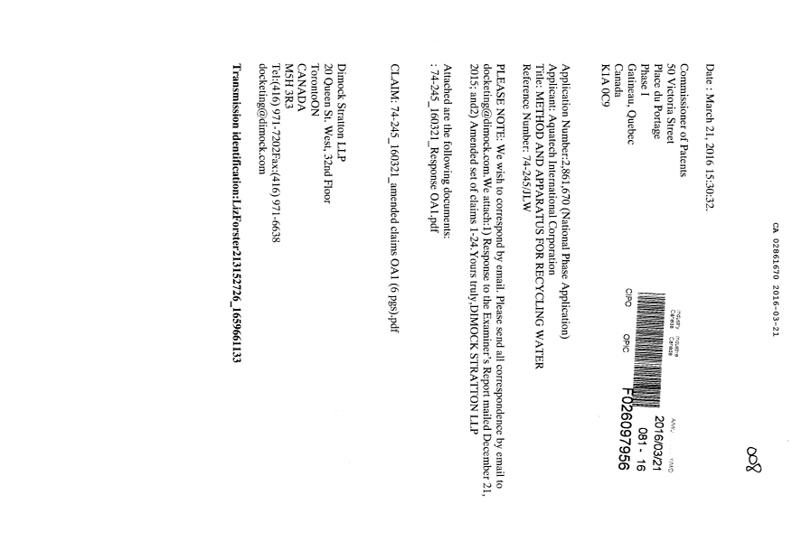 Document de brevet canadien 2861670. Poursuite-Amendment 20151221. Image 1 de 10