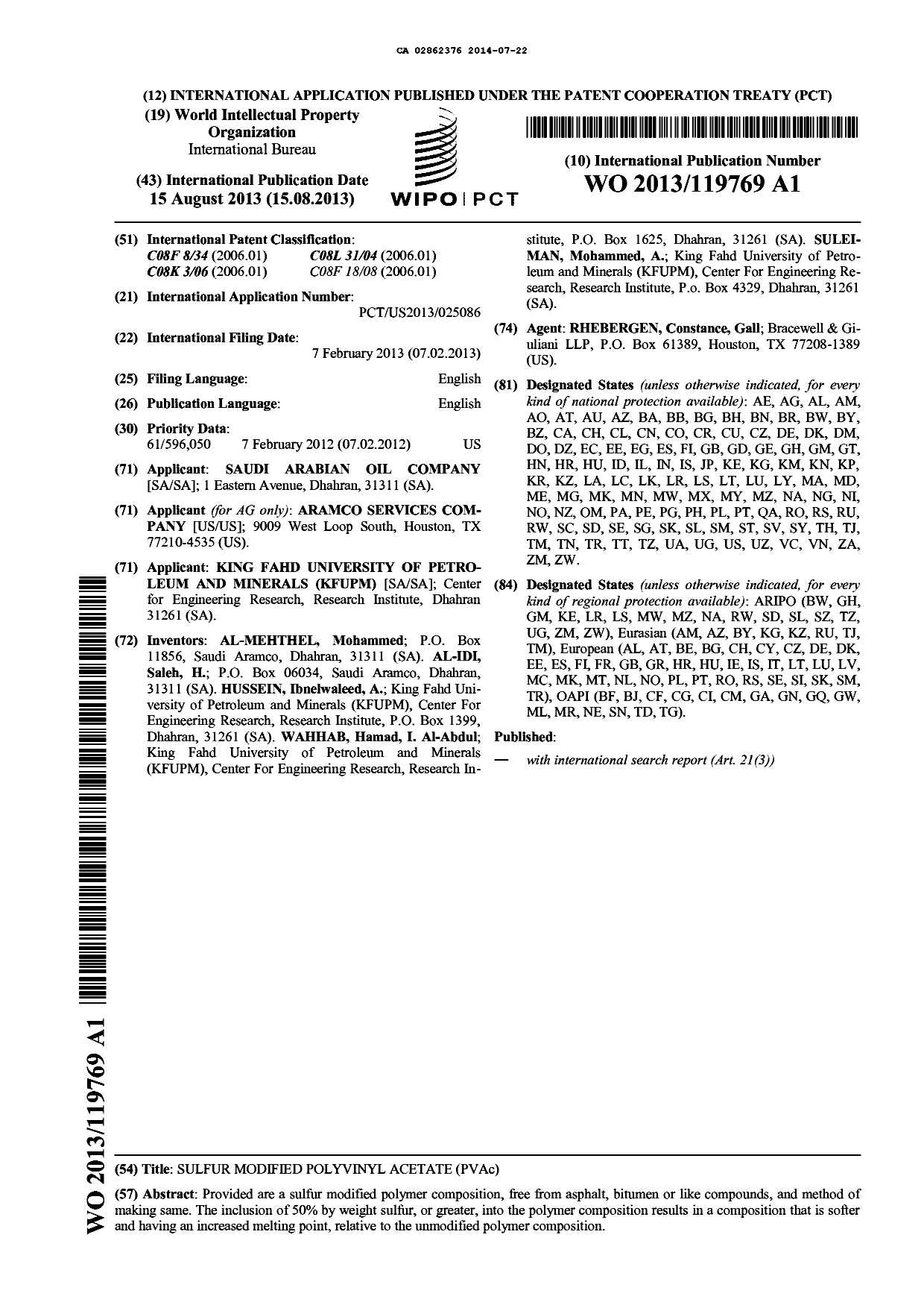 Document de brevet canadien 2862376. Abrégé 20140722. Image 1 de 1