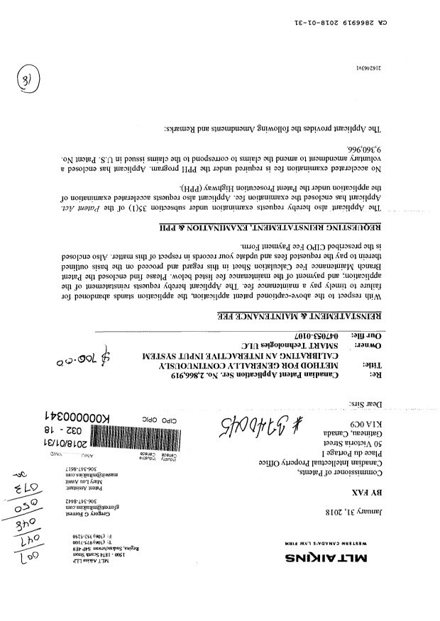 Canadian Patent Document 2866919. Amendment 20180131. Image 1 of 18