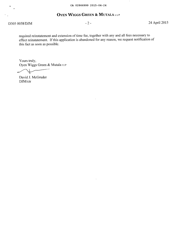 Document de brevet canadien 2866999. Correspondance 20141224. Image 2 de 2