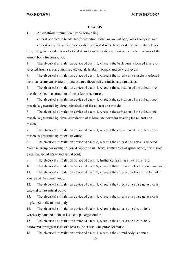 Document de brevet canadien 2867351. Revendications 20140912. Image 1 de 5