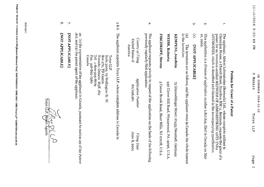 Canadian Patent Document 2868614. Correspondence 20141110. Image 2 of 2