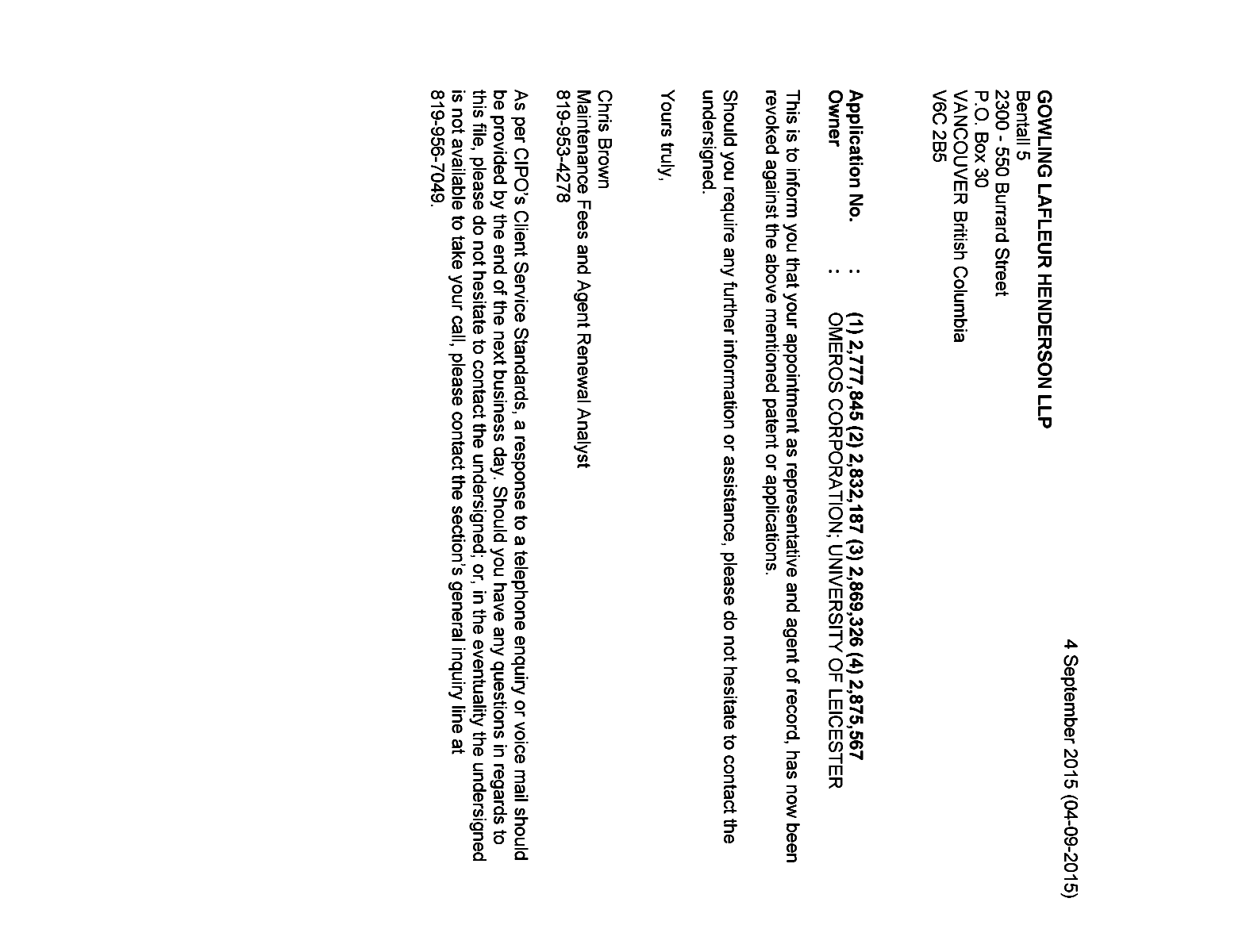 Canadian Patent Document 2869326. Correspondence 20150904. Image 1 of 1