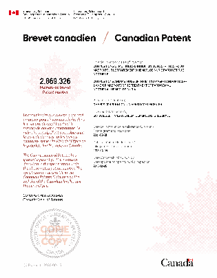 Canadian Patent Document 2869326. Electronic Grant Certificate 20210921. Image 1 of 1
