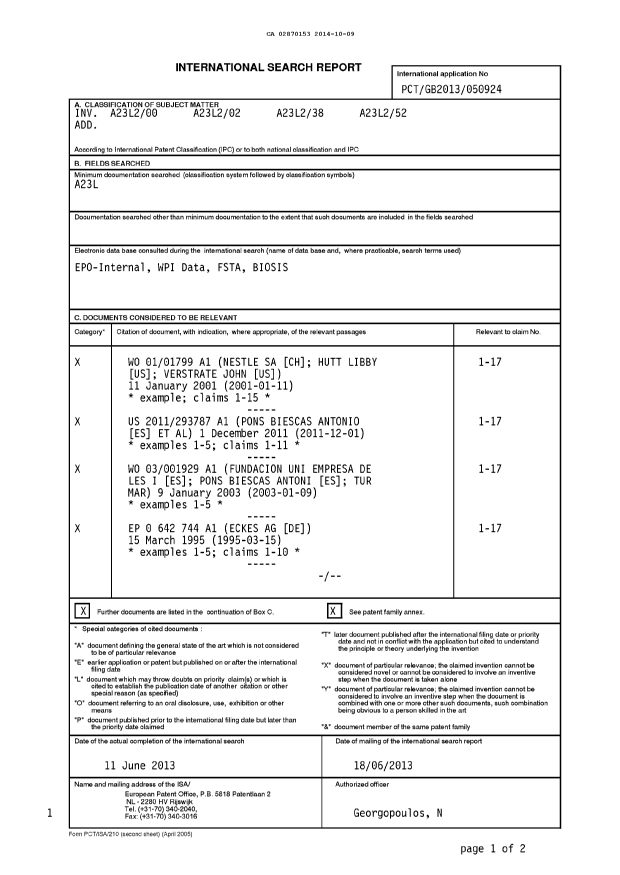 Document de brevet canadien 2870153. PCT 20141009. Image 2 de 11