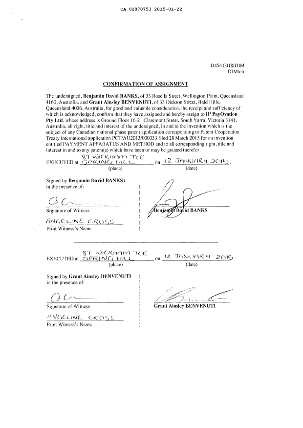 Document de brevet canadien 2870753. Cession 20150122. Image 2 de 2