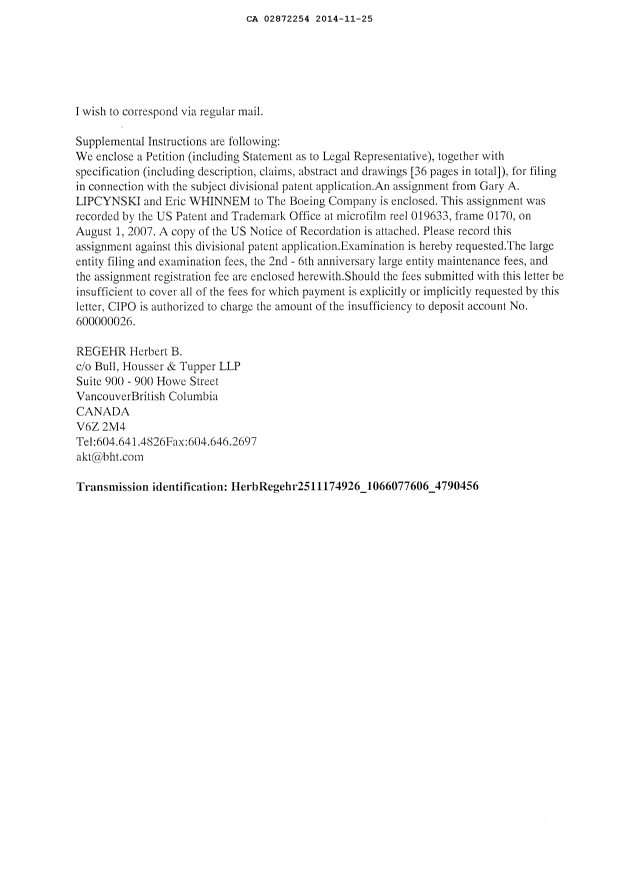 Document de brevet canadien 2872254. Cession 20141125. Image 2 de 9