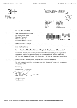 Document de brevet canadien 2872254. Correspondance 20161024. Image 1 de 10