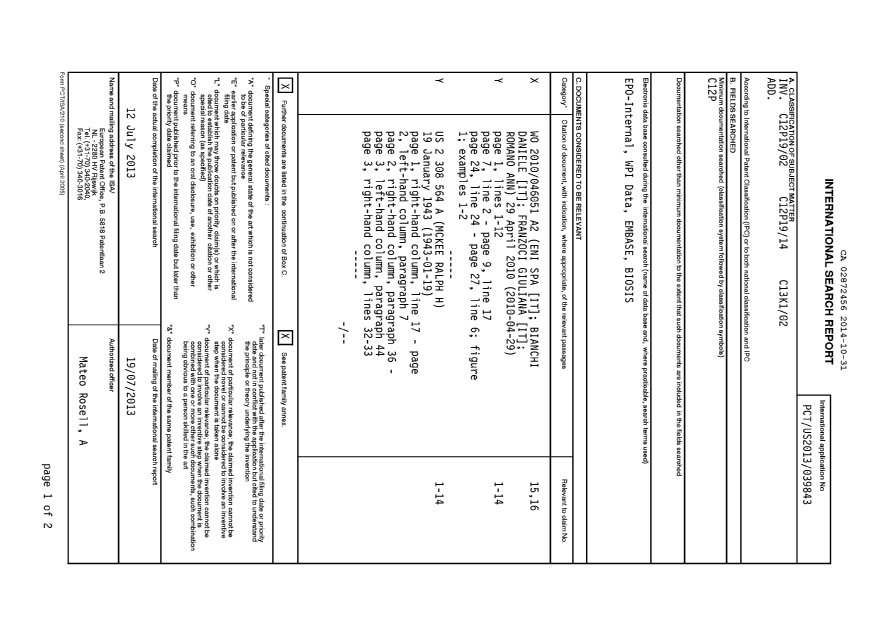 Document de brevet canadien 2872456. PCT 20141031. Image 1 de 3