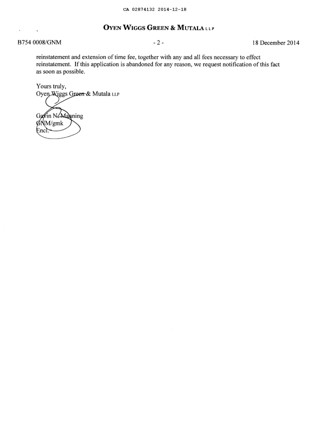 Document de brevet canadien 2874132. Correspondance 20141218. Image 2 de 4