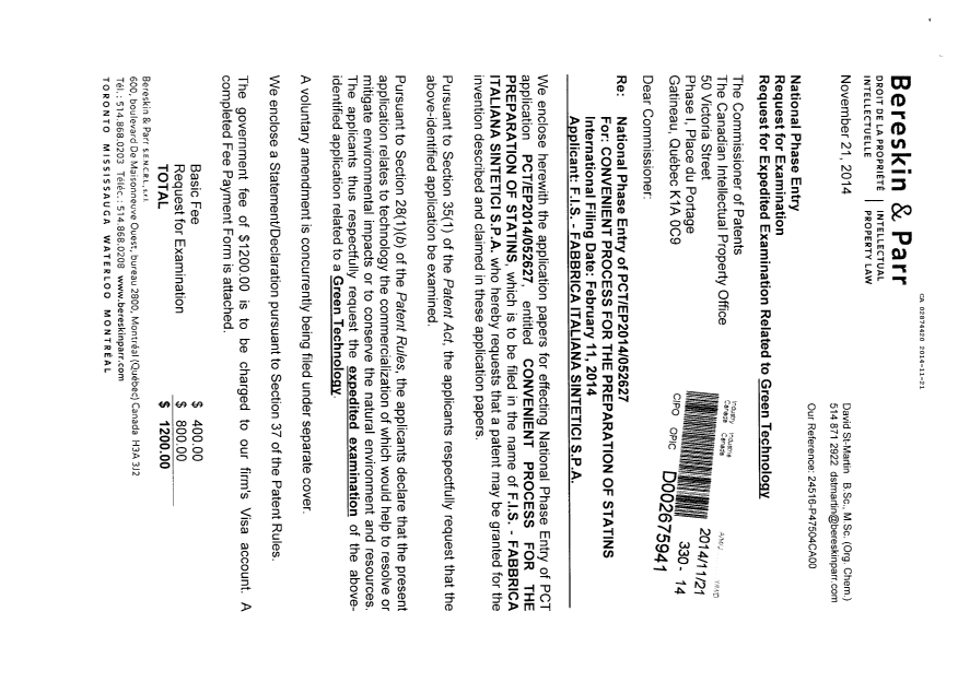 Canadian Patent Document 2874420. Prosecution-Amendment 20131221. Image 1 of 2