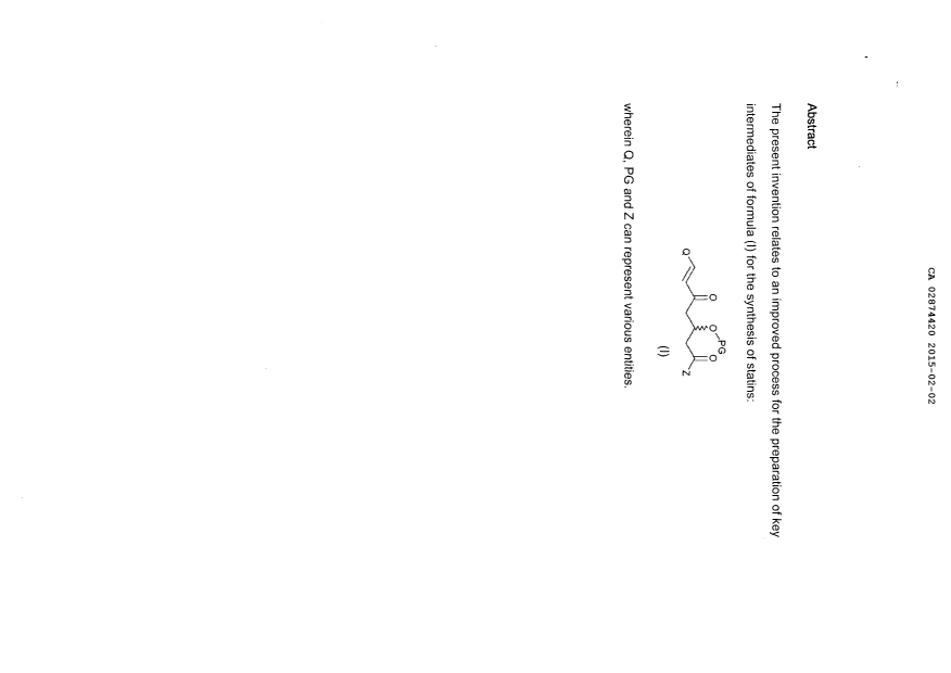 Document de brevet canadien 2874420. Abrégé 20141202. Image 1 de 1