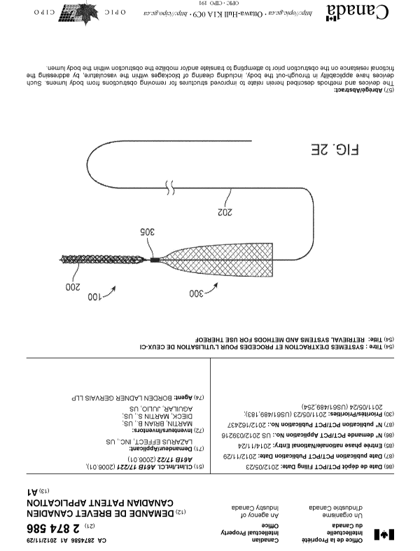 Canadian Patent Document 2874586. Cover Page 20150130. Image 1 of 1