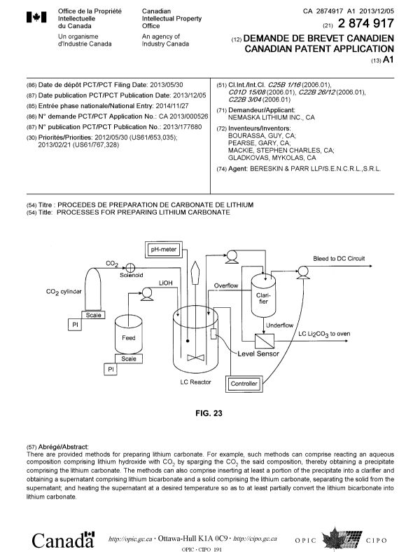 Canadian Patent Document 2874917. Cover Page 20150122. Image 1 of 1