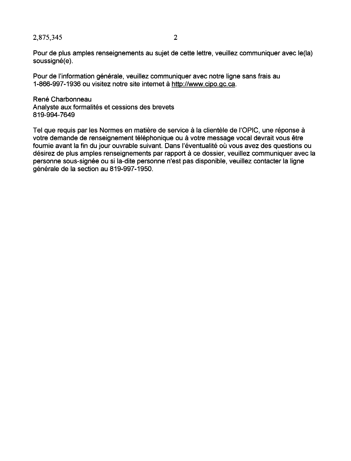 Document de brevet canadien 2875345. Correspondance 20141222. Image 2 de 2