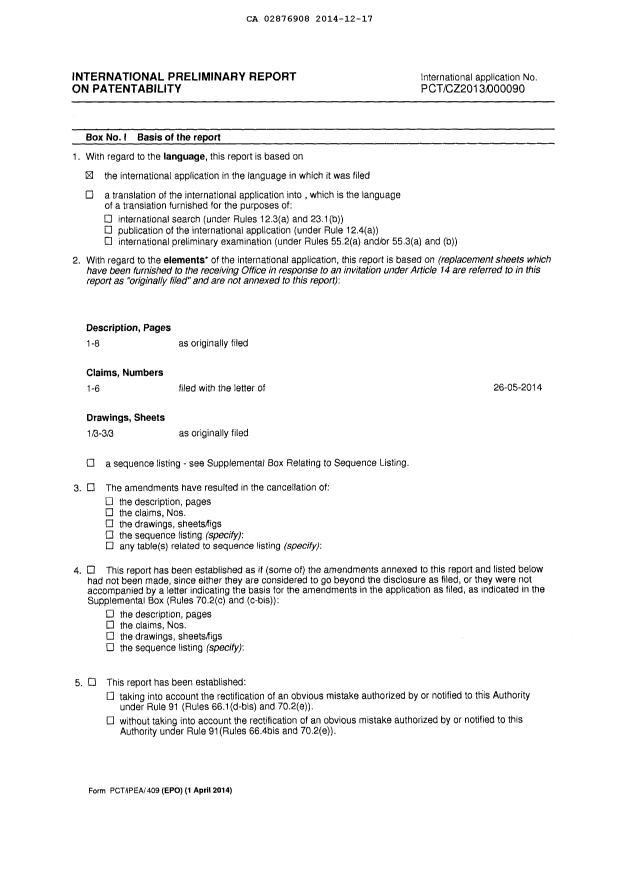 Document de brevet canadien 2876908. Rapport d'examen préliminaire international 20141217. Image 2 de 9