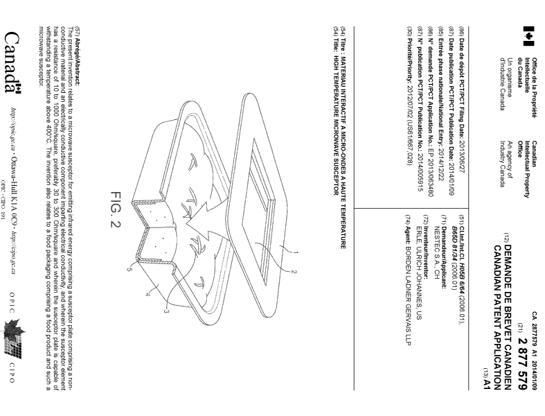 Canadian Patent Document 2877579. Cover Page 20150218. Image 1 of 1
