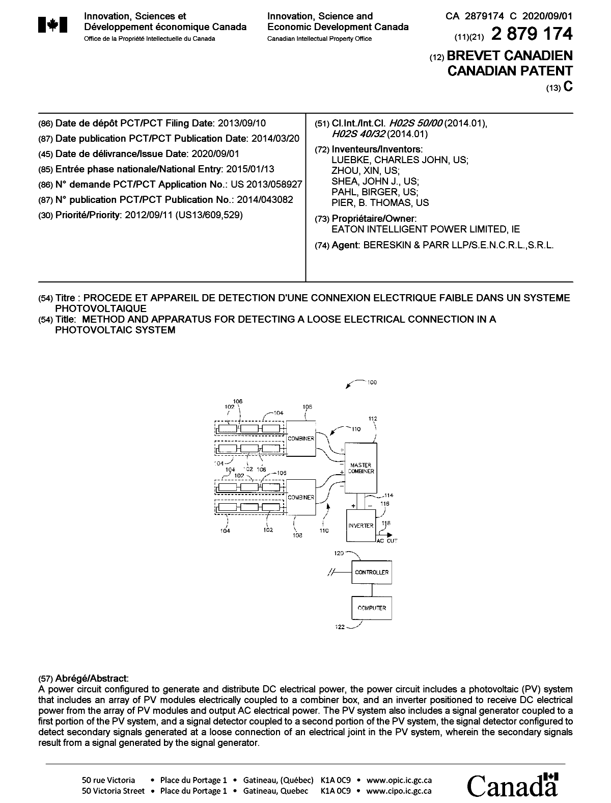 Canadian Patent Document 2879174. Cover Page 20200805. Image 1 of 1