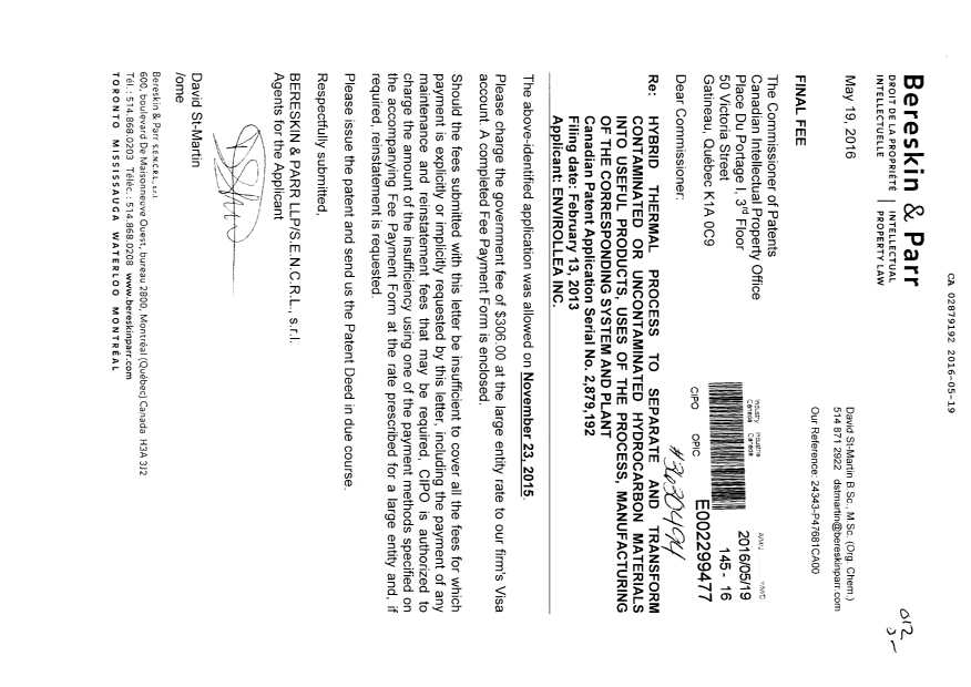 Canadian Patent Document 2879192. Correspondence 20151219. Image 1 of 1