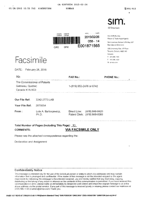 Canadian Patent Document 2879554. Assignment 20150226. Image 11 of 11