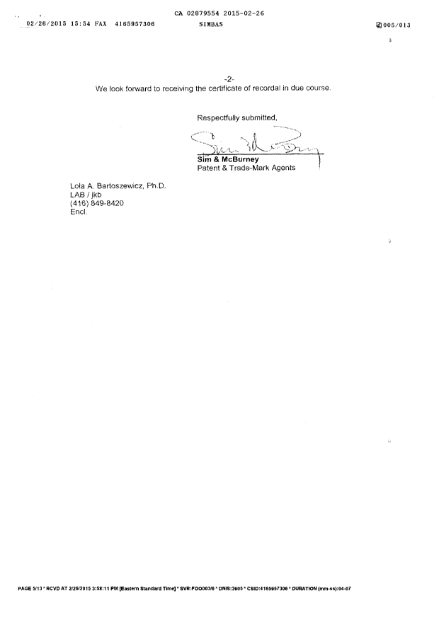 Document de brevet canadien 2879554. Cession 20150226. Image 2 de 11