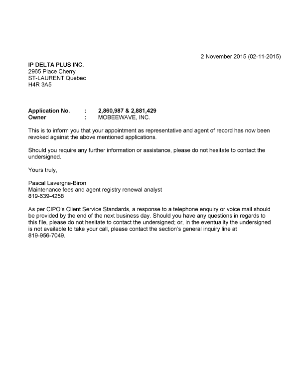Canadian Patent Document 2881429. Office Letter 20151102. Image 1 of 1