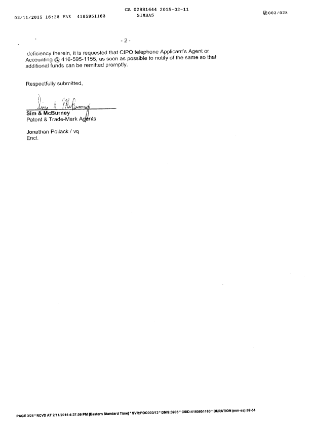 Document de brevet canadien 2881644. Cession 20150211. Image 2 de 5