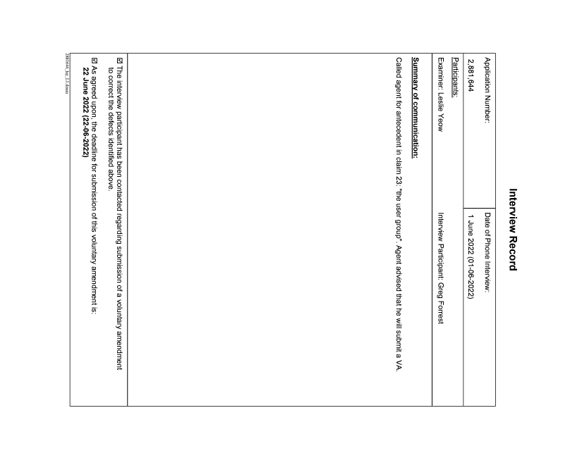 Document de brevet canadien 2881644. Enregistrer une note relative à une entrevue (Acti 20220606. Image 1 de 1