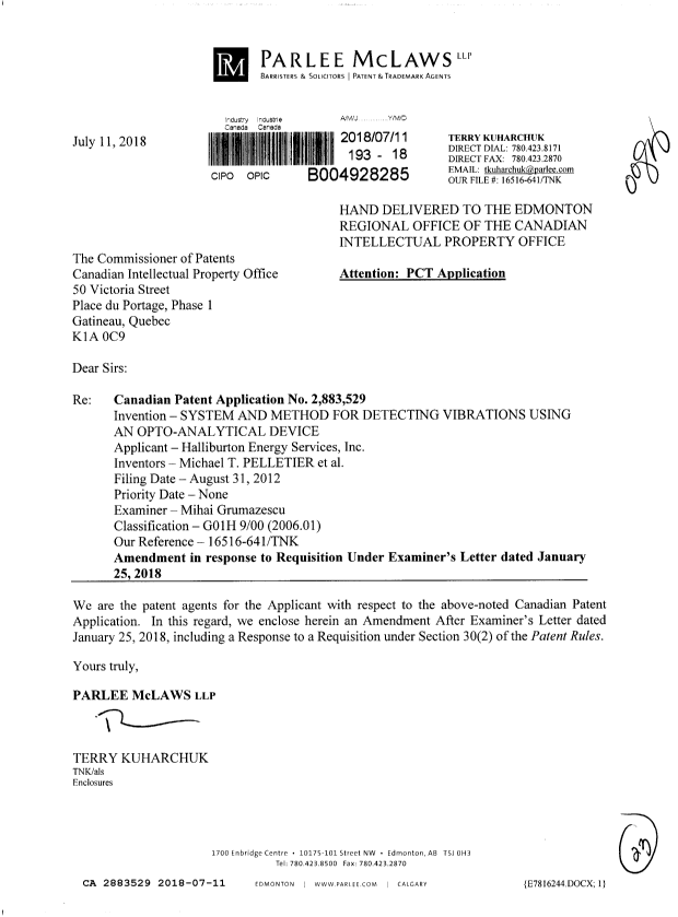 Document de brevet canadien 2883529. Modification 20180711. Image 1 de 23