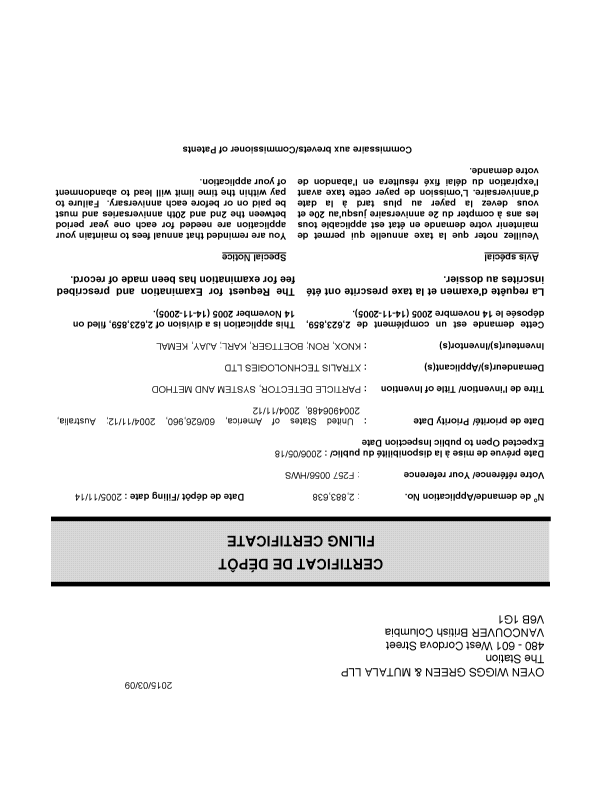 Canadian Patent Document 2883638. Correspondence 20150309. Image 1 of 1