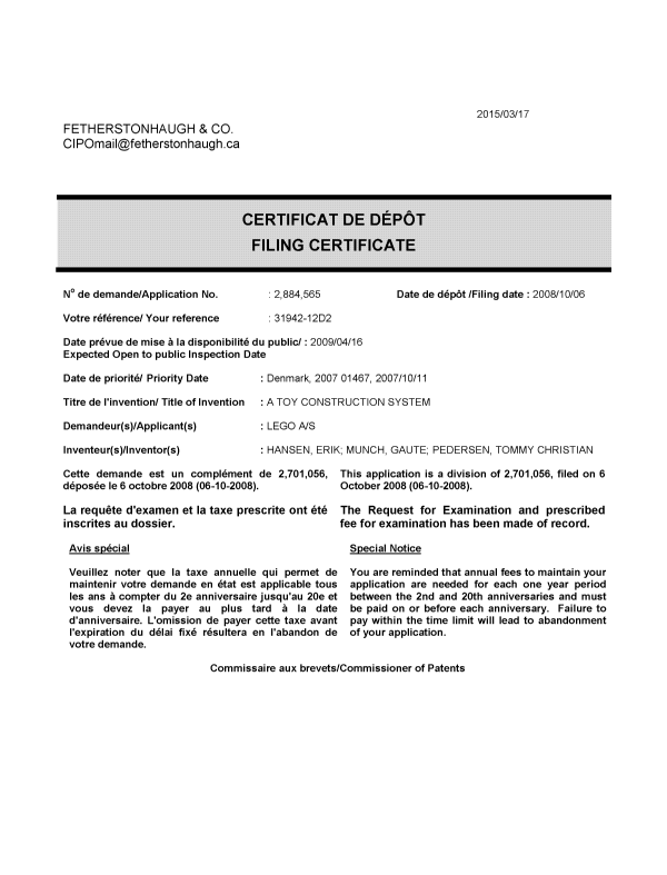 Canadian Patent Document 2884565. Correspondence 20150317. Image 1 of 1