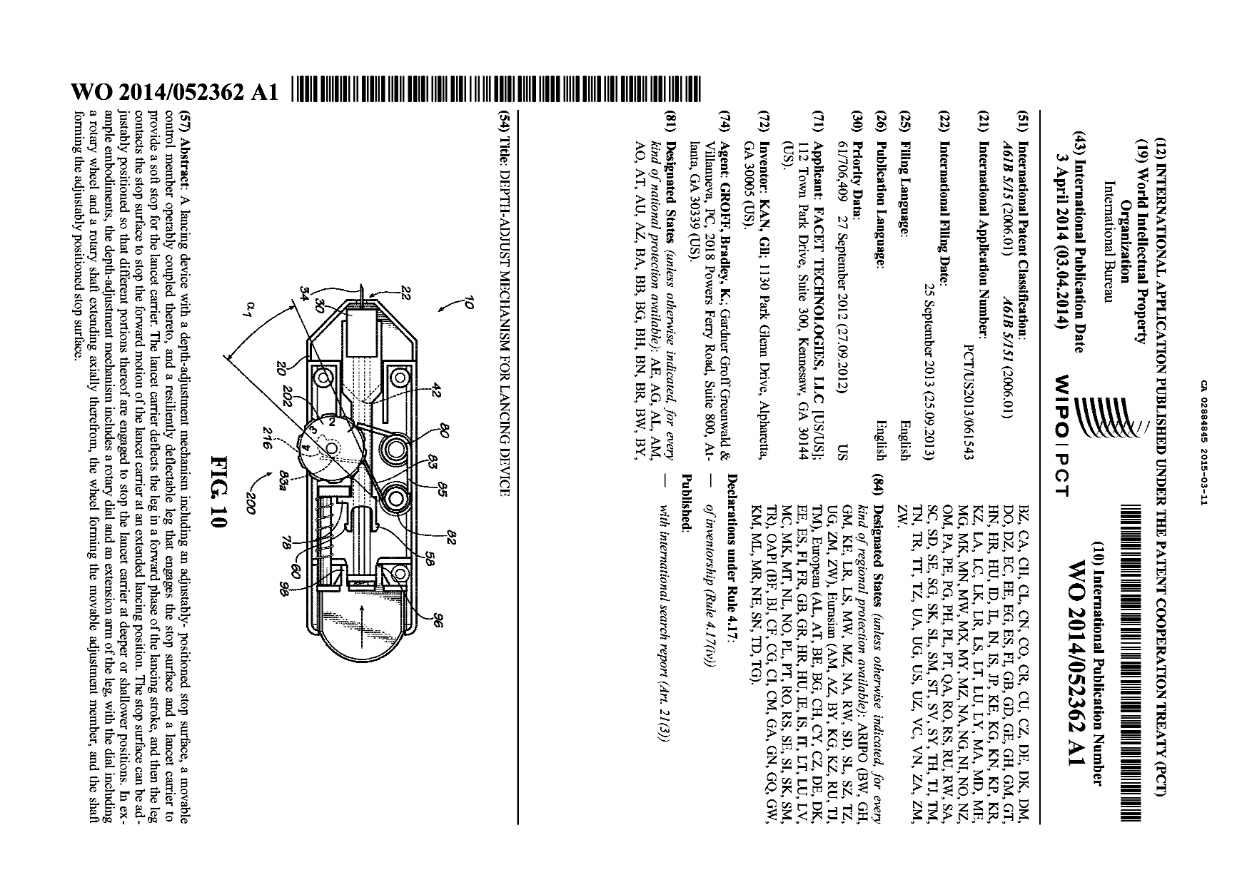 Document de brevet canadien 2884845. Abrégé 20141211. Image 1 de 1
