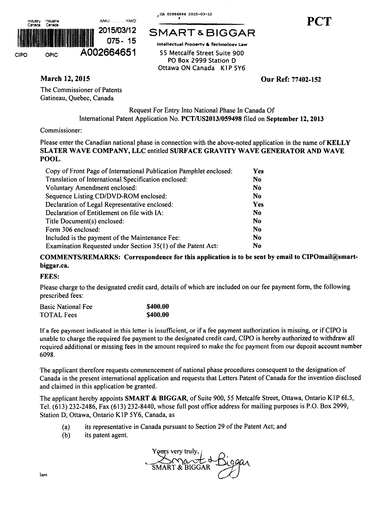 Document de brevet canadien 2884894. Cession 20150312. Image 1 de 2