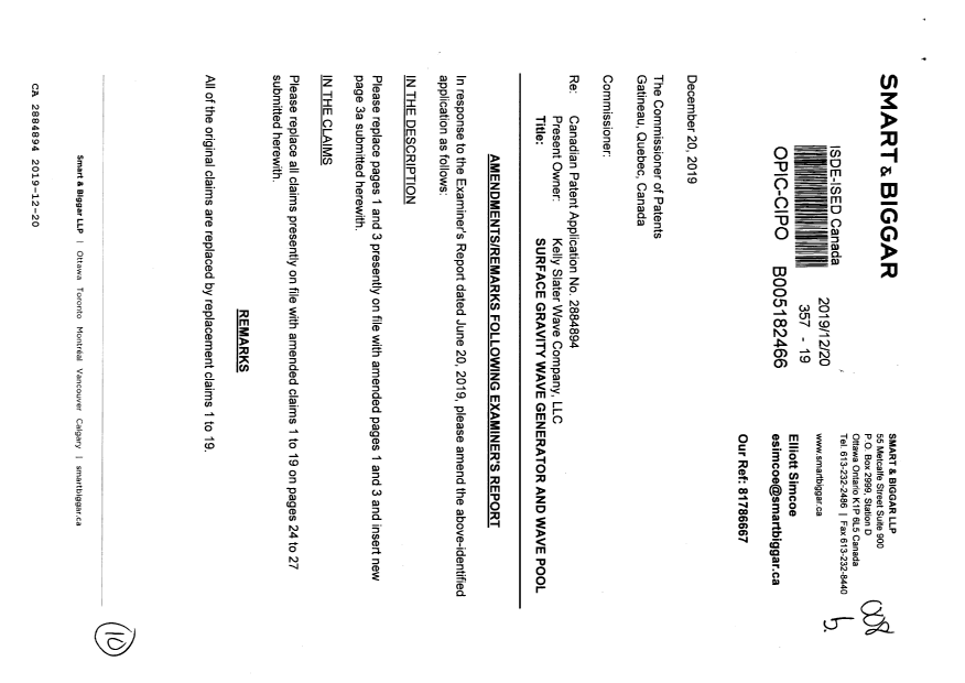 Document de brevet canadien 2884894. Modification 20191220. Image 1 de 10