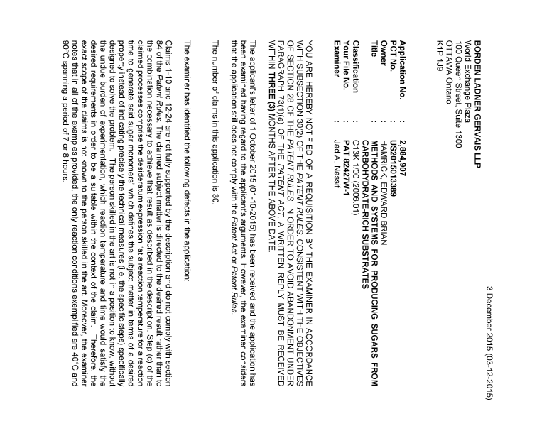 Document de brevet canadien 2884907. Demande d'examen 20151203. Image 1 de 3
