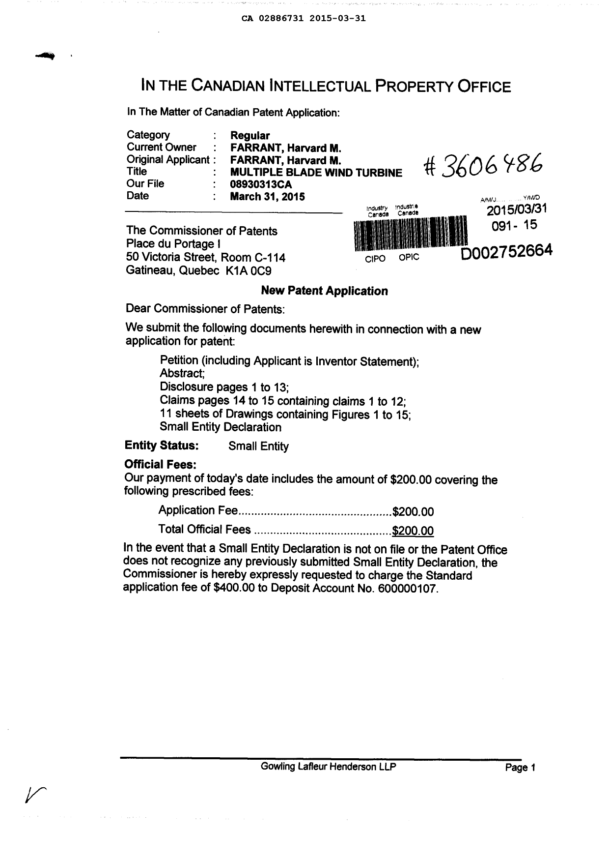 Document de brevet canadien 2886731. Cession 20150331. Image 1 de 4